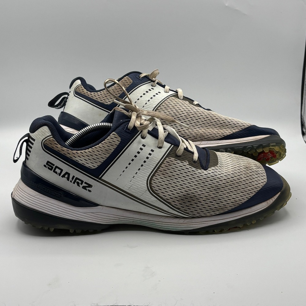 SQAIRZ Golf Shoes Mens 13 White Navy Blue Spiked Performance Athletic